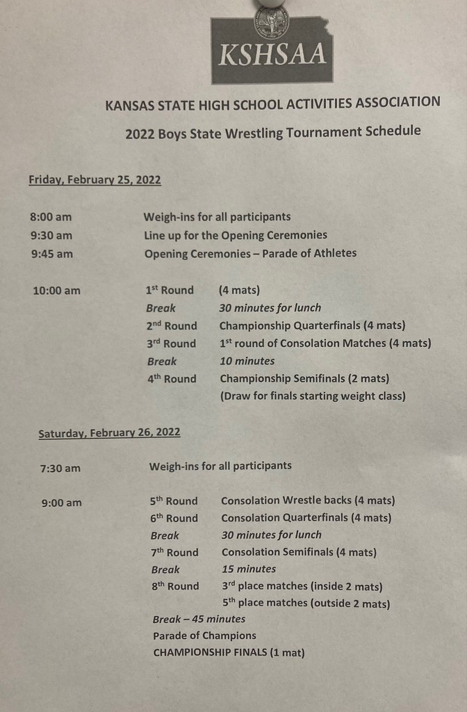 State Wrestling Schedule