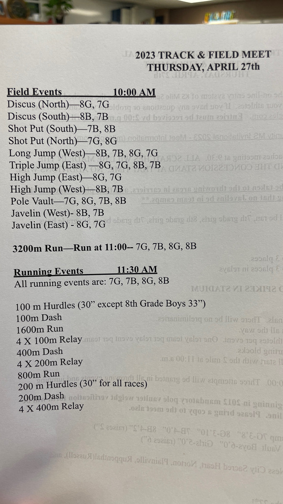 Trego JH Meet Schedule